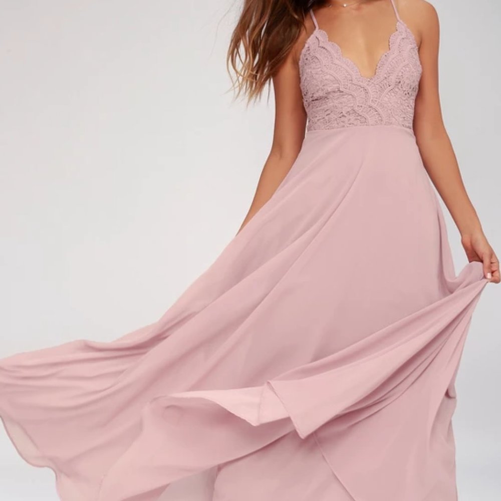 Lulus Madalyn Dusty Lavender Lace Maxi Dress